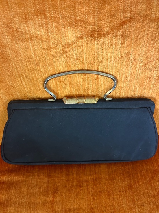 Vintage Handbags - Vintage 1960s JR Florida USA Classic Black Evening Handbag with Top Handle